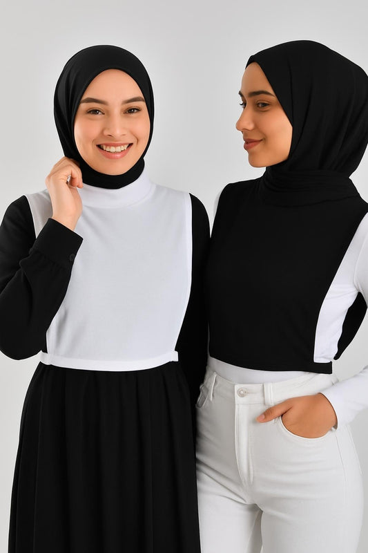 2'li Paket Balıkçı Yaka Kolsuz Boyunluk Seti - Beyaz ve Siyah