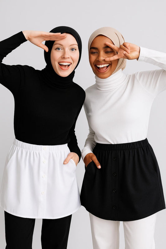 2'li Paket Cepli Gömlek Etek Seti - Beyaz ve Siyah