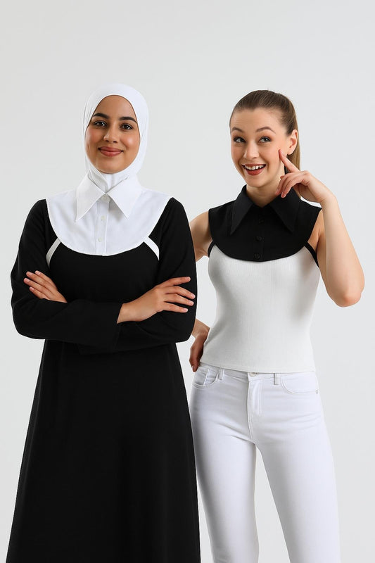2'li Paket Mini Gömlek Yakası - Beyaz ve Siyah