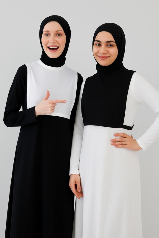 2'li Paket Sıfır Yaka Kolsuz Boyunluk Seti - Siyah ve Beyaz