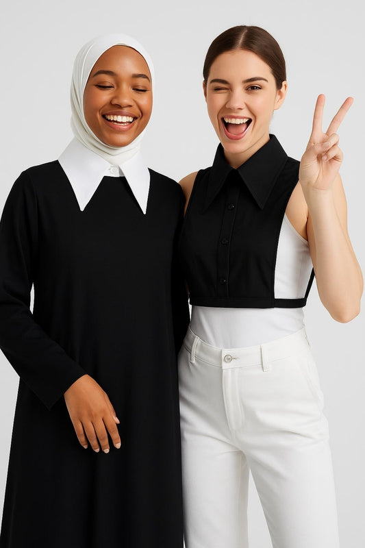 2'li Paket Sivri Gömlek Yakası Seti - Siyah ve Beyaz