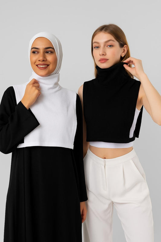 2'li Paket Tam Balıkçı Full Kapalı Fitilli Kolsuz Boyunluk Seti - Siyah ve Beyaz