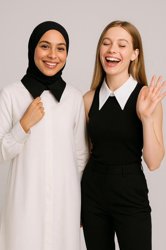 2'li Paket Tek Sade Yaka - Beyaz ve Siyah