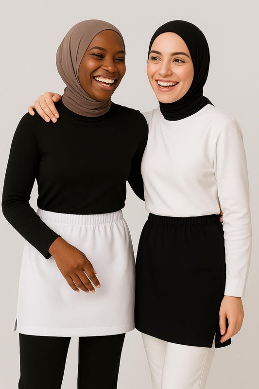 2'li Paket Yırtmaçlı İçlik Etek Seti - Siyah ve Beyaz