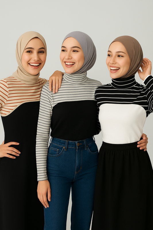 3'lü Set Dik Yaka Boyunluklu Kolluk - Çizgili Seri