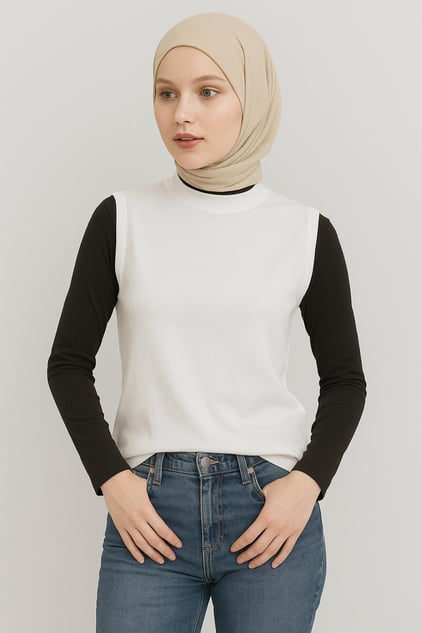 Balıkçı Yaka Kolsuz İçlik – Beyaz