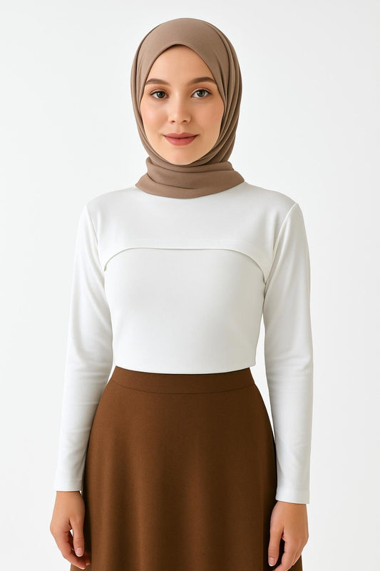 Dik Yaka Boyunluklu Kolluk - Krem