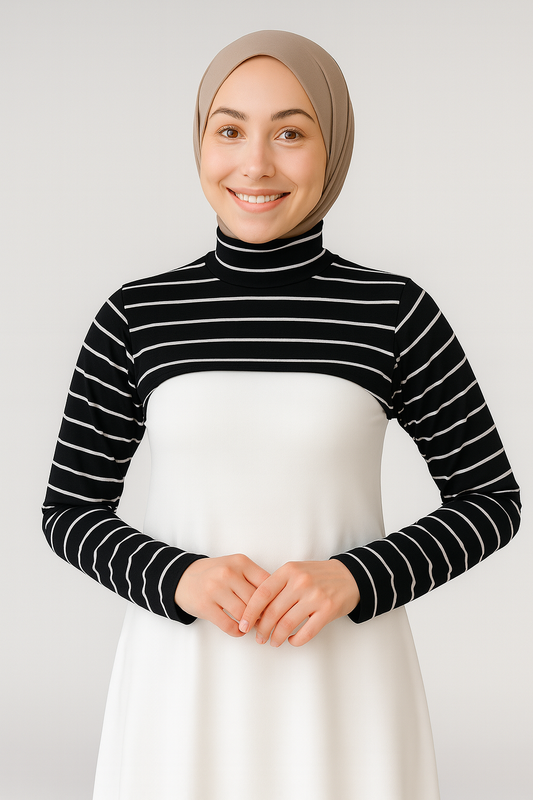 Dik Yaka Boyunluklu Kolluk - Siyah Çizgili