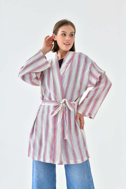 El Dokuması Kimono - Pembe Mavi