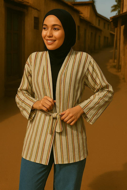 El Dokuması Kimono - Yeşil Kırmızı