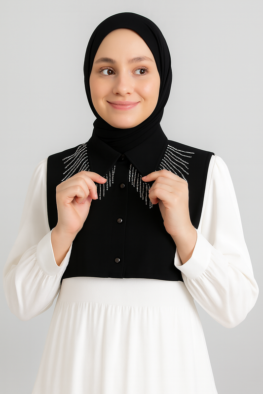 Elmas Akışı Gömlek Yakası - Siyah