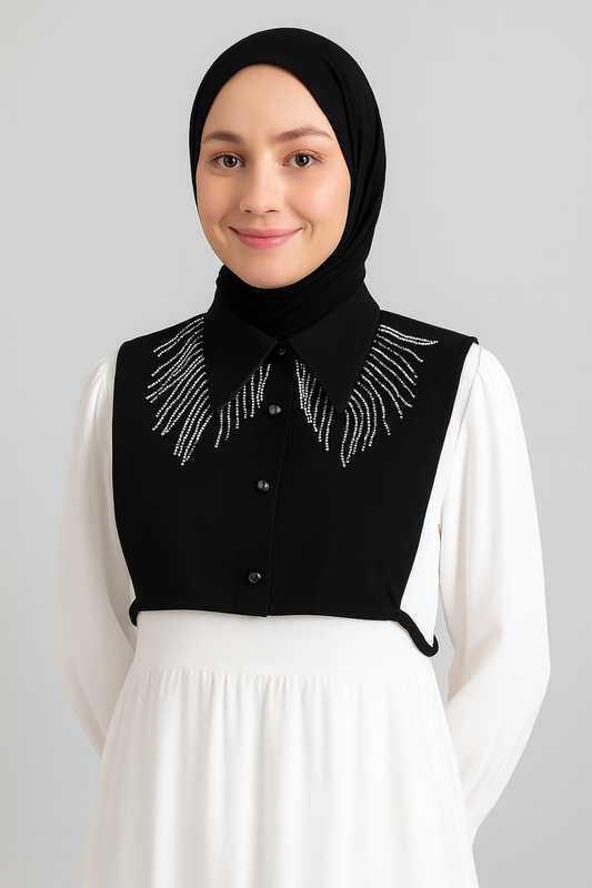 Elmas Akışı Gömlek Yakası - Siyah |Outlet