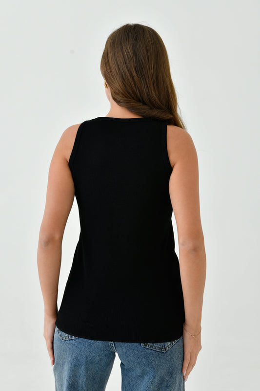 Kalın Askılı Fitilli Kolsuz Basic İçlik –  Siyah