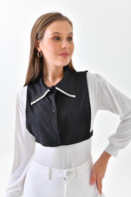 İncili gömlek yakası - Siyah | Outlet