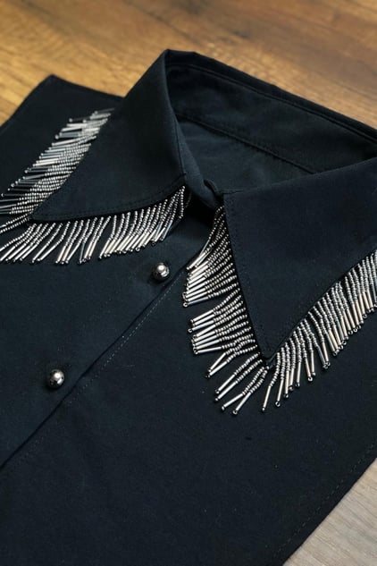 Işıltılı gölge gömlek yakası - Siyah | Outlet