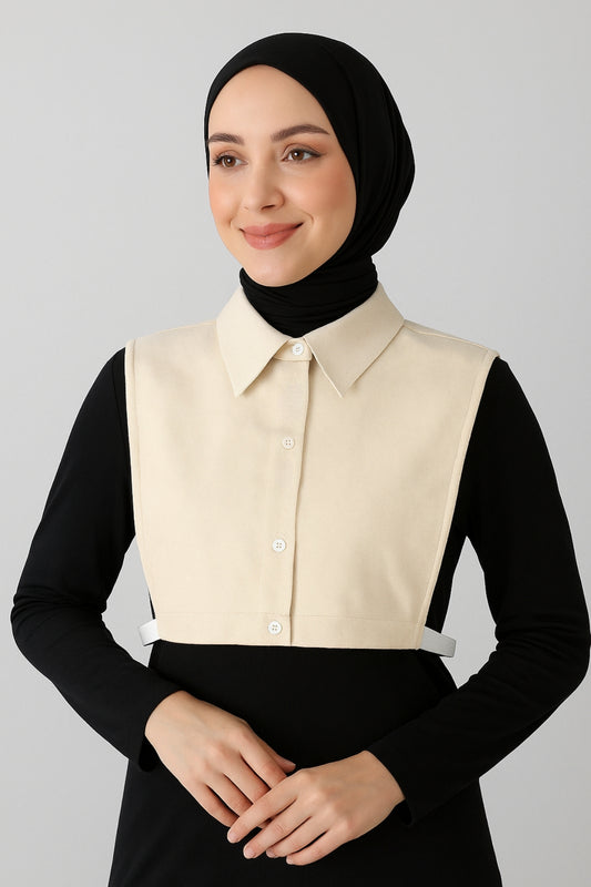 %100 Ham Pamuk Polo Gömlek Yakası - Krem