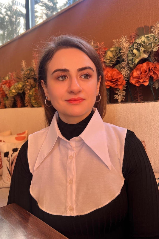 Sivri Yaka Mini Gömlek Yakası - Beyaz