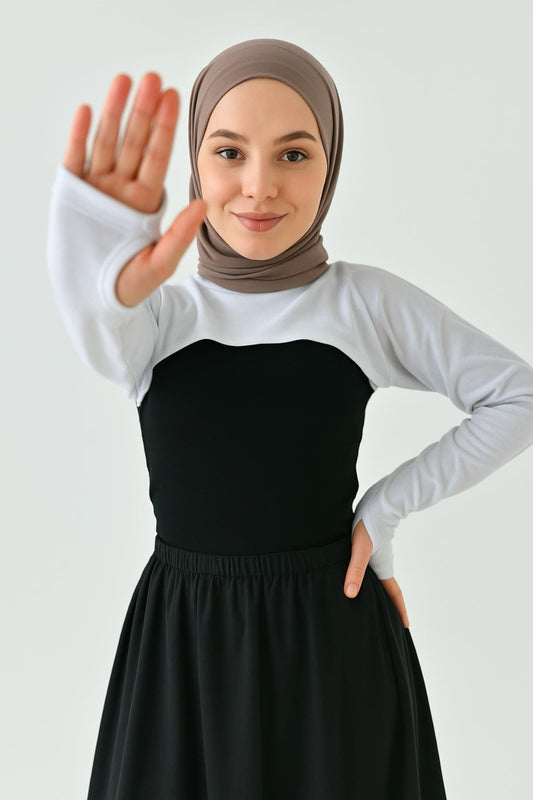 Sıfır Yaka Parmaklı Boyunluklu Kolluk - Beyaz