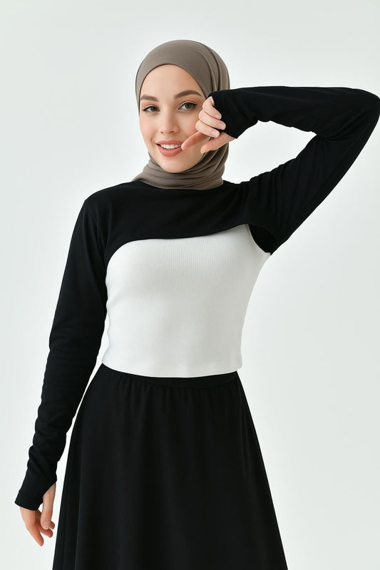 Dik Yaka Parmaklı Boyunluklu Kolluk - Siyah