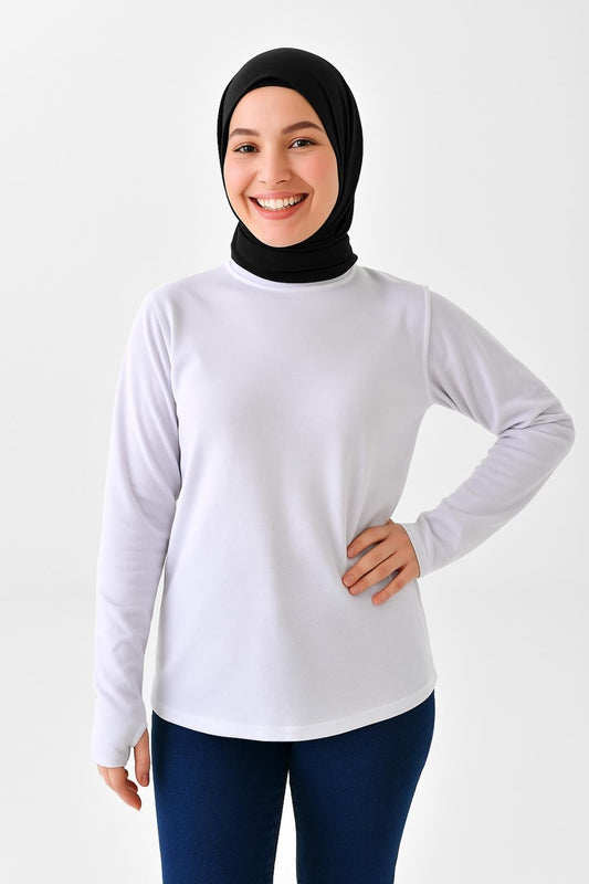 Parmaklı Bluz Uzun Kol - Beyaz