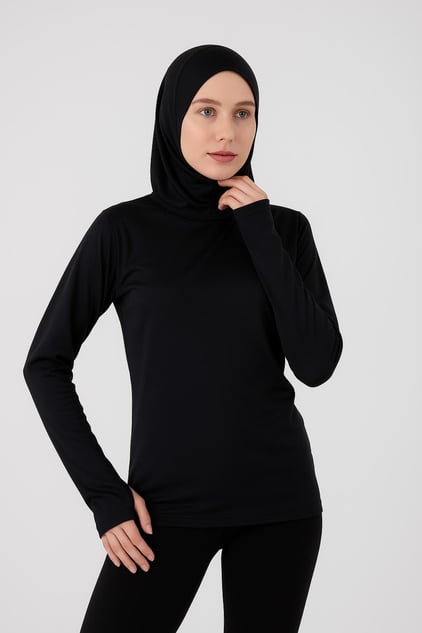 Parmaklı Bluz Uzun Kol - Siyah