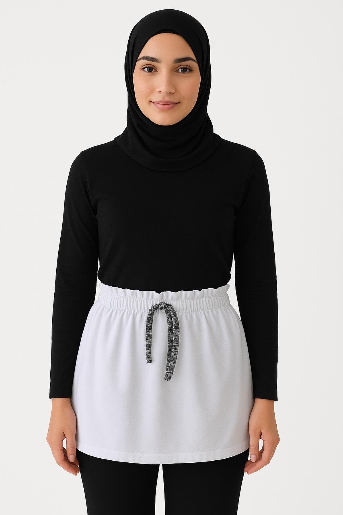 Düğmeli penye etek - Beyaz | Outlet