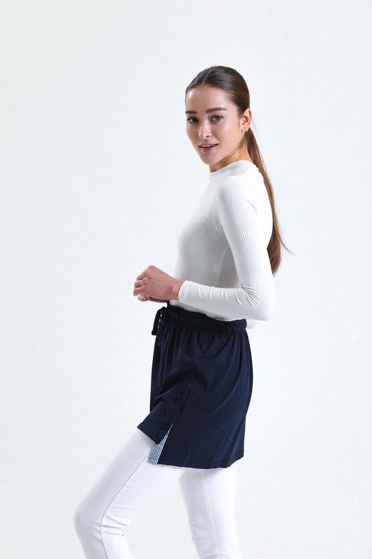 Penye Düğmeli Spor Etek - Lacivert