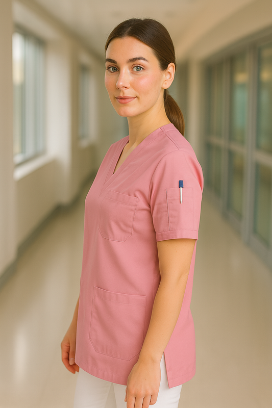 Tek Üst 4 Cepli Scrubs Forma - Şeker Pembe
