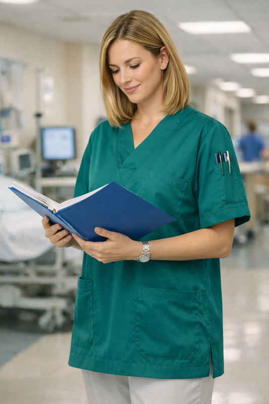 Tek Üst 4 Cepli Scrubs Forma - Petrol