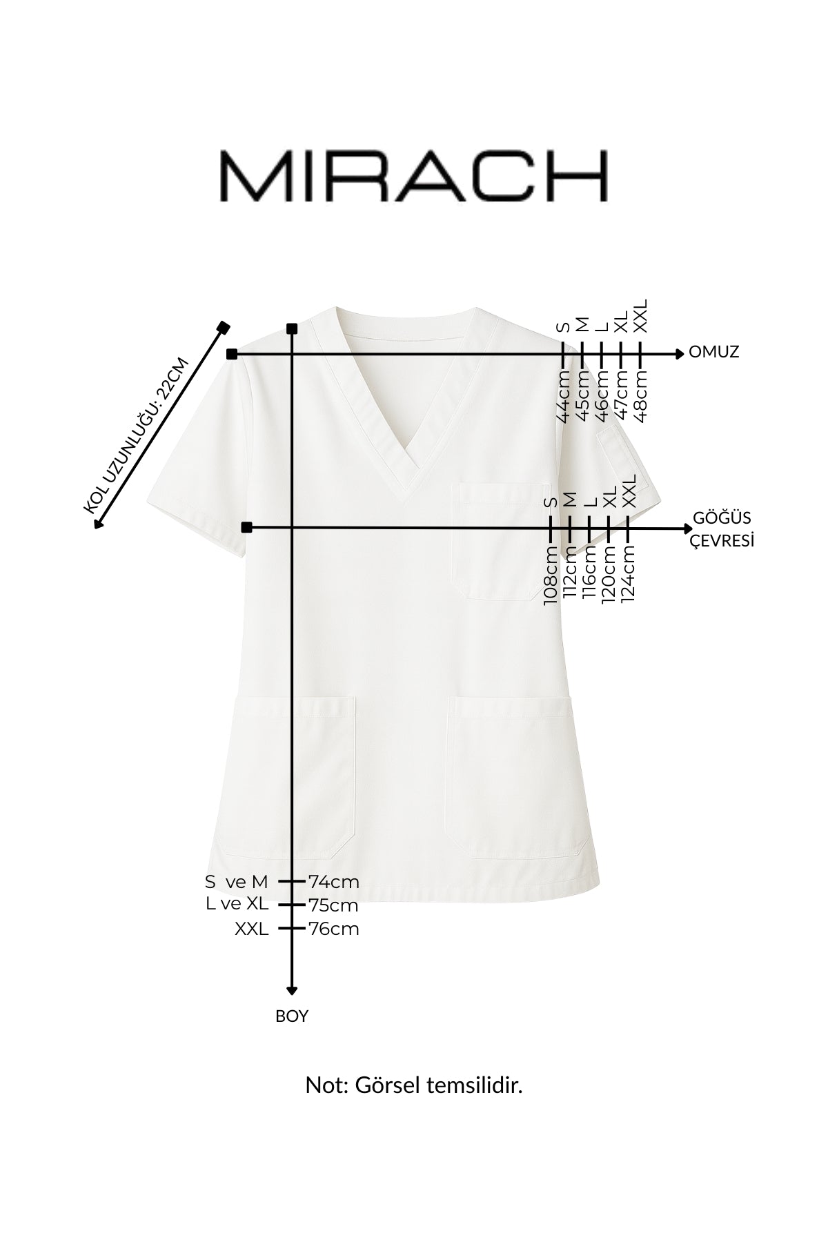 Tek Üst 4 Cepli Scrubs Forma - Siyah