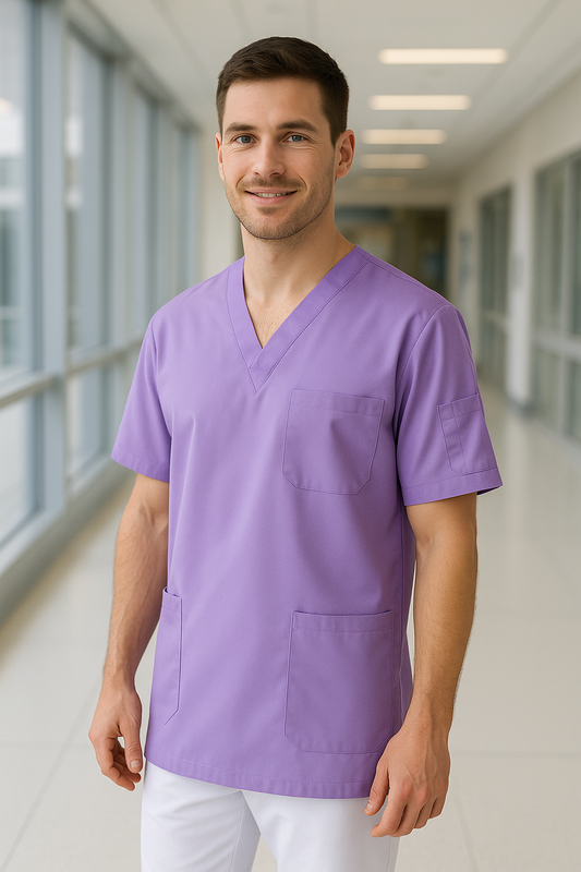 Tek Üst 4 Cepli Erkek Scrubs Forma - Lila
