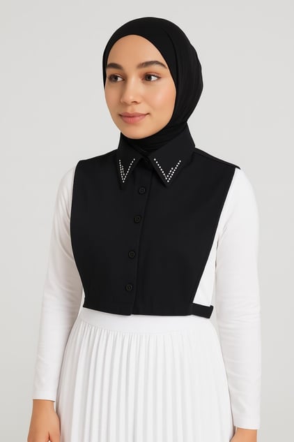 Taşlı Gömlek Yakası Siyah