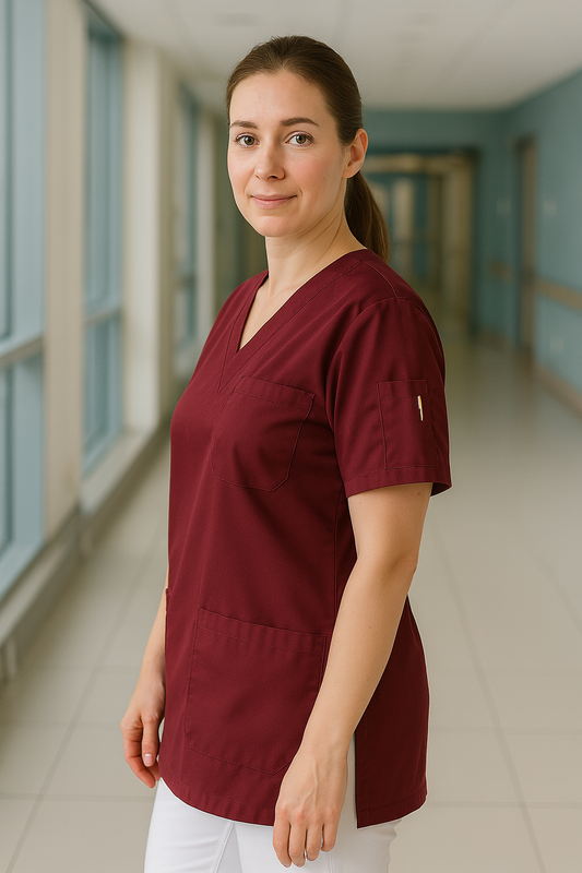 Tek Üst 4 Cepli Scrubs Forma - Bordo