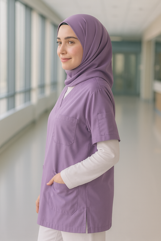 Tek Üst 4 Cepli Scrubs Forma - Lila