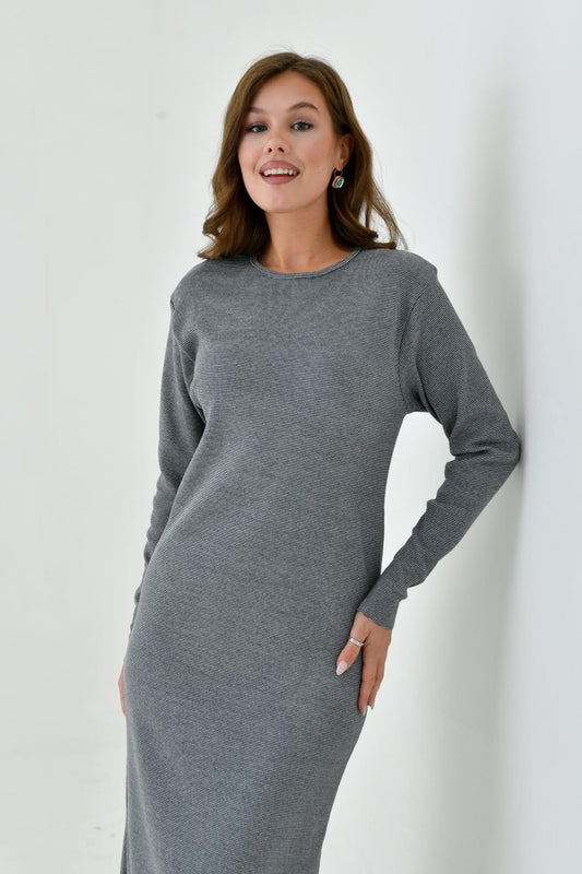 Uzun Kollu Fitilli Elbise - Pötikare