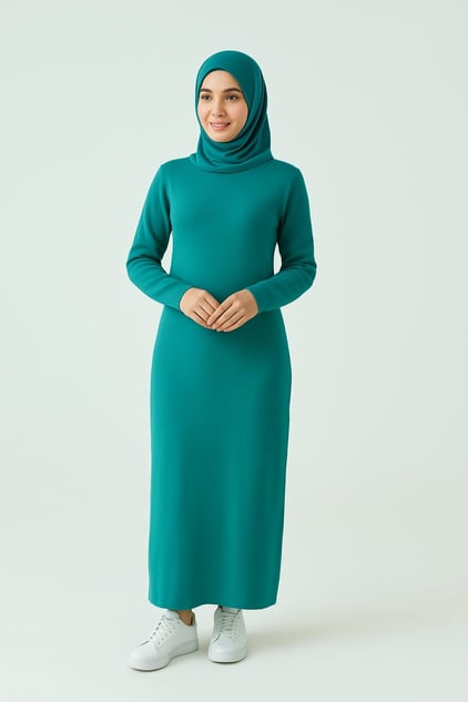 Uzun Kollu Fitilli Elbise - Yeşil