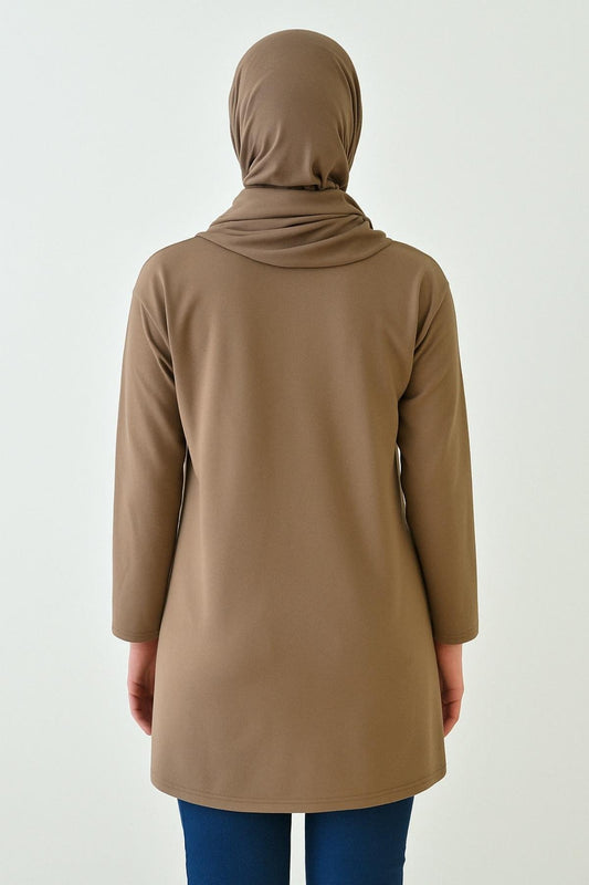 Uzun Kollu Tunik (Bandana Hediyeli) - Kahve