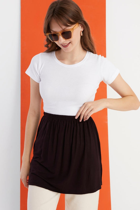 Yırtmaçlı İçlik Etek - Açık Siyah