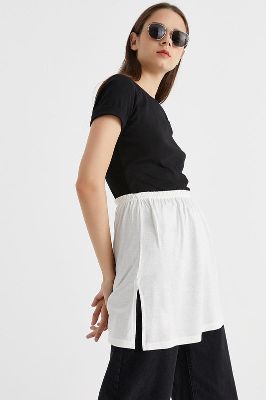 Yırtmaçlı İçlik Etek - Krem