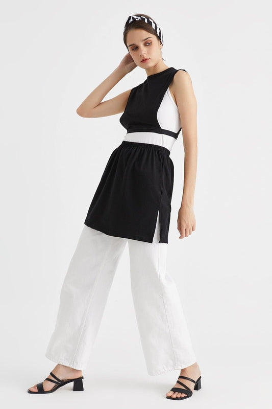 Yırtmaçlı İçlik Etek - Siyah