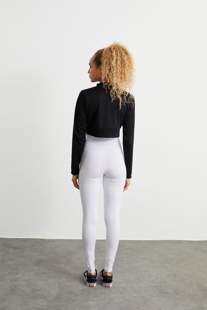 Yüksek Bel Penye Tayt - Beyaz