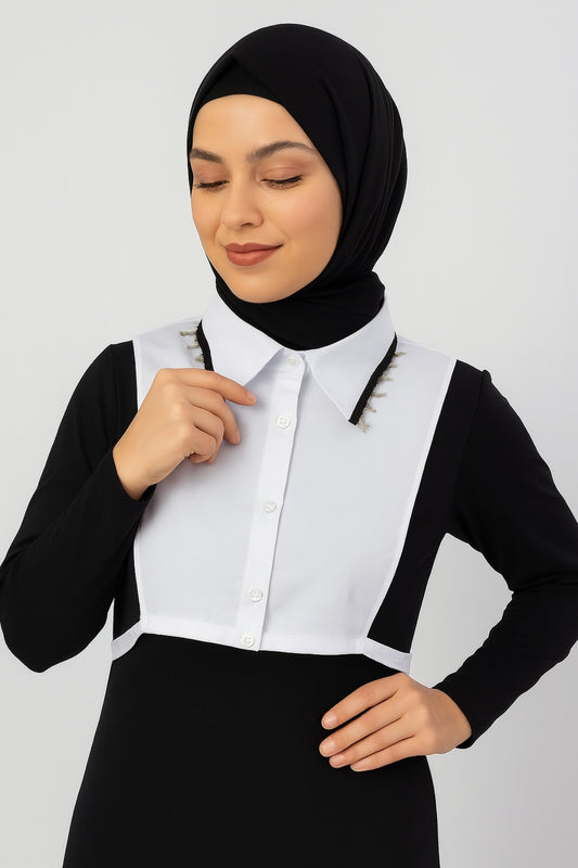 Zincirli Gömlek Yakası - Beyaz