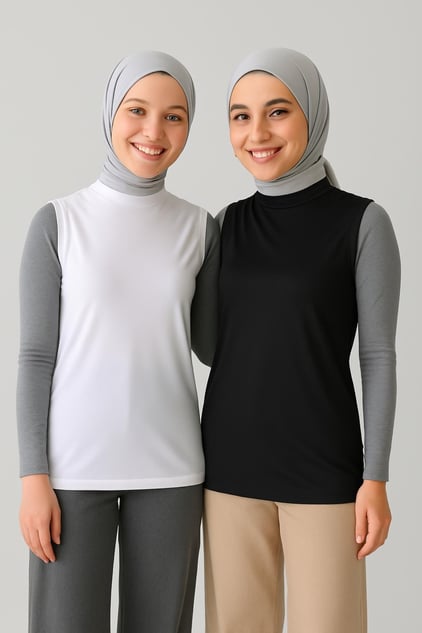 tesettür içlik kolsuz tunik siyah beyaz iç elbise kombin