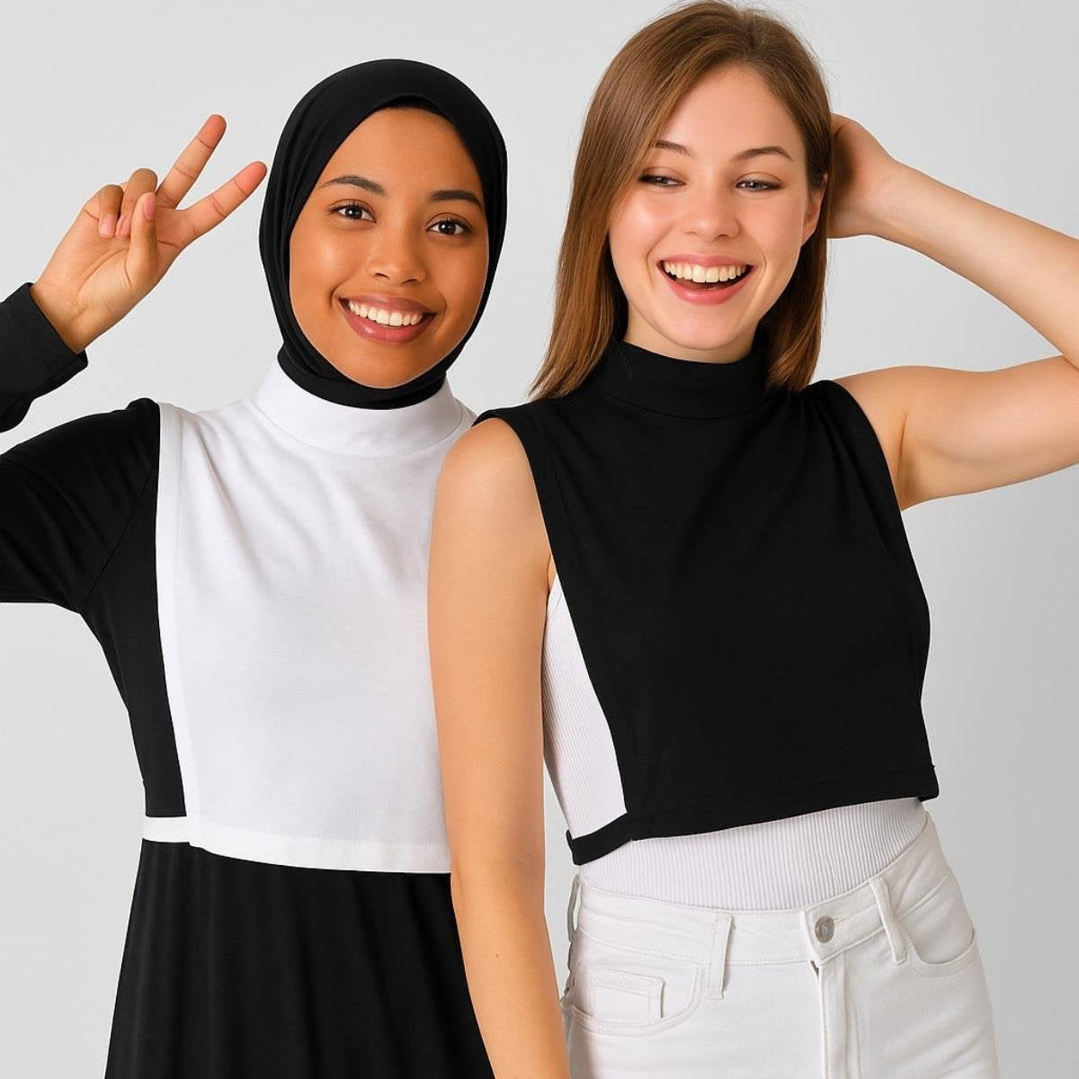Boyunluklu kolluk modeli ile elbise altına uyumlu tesettür kombin çözümü
