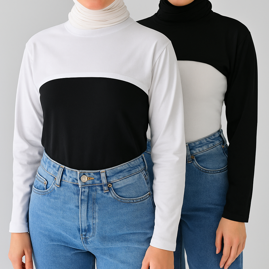 Tesettür boyunluk ve kolluk kombinli kadın uzun kolluk penye model