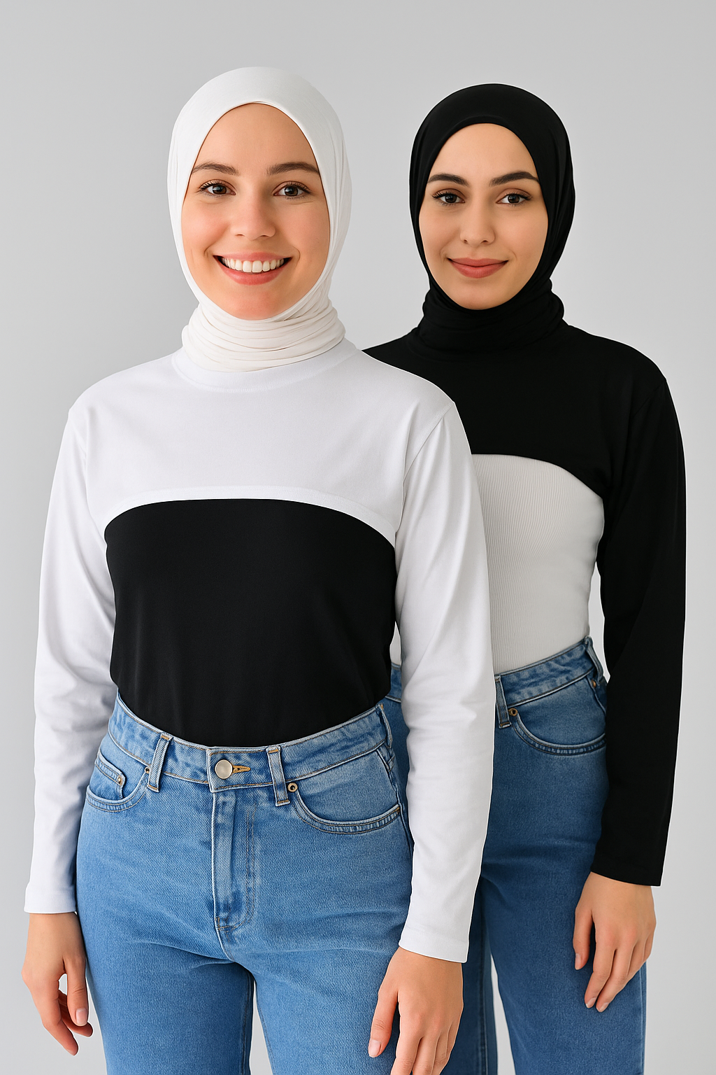 2'li Paket Bisiklet Yaka Boyunluklu Kolluk - Siyah Beyaz