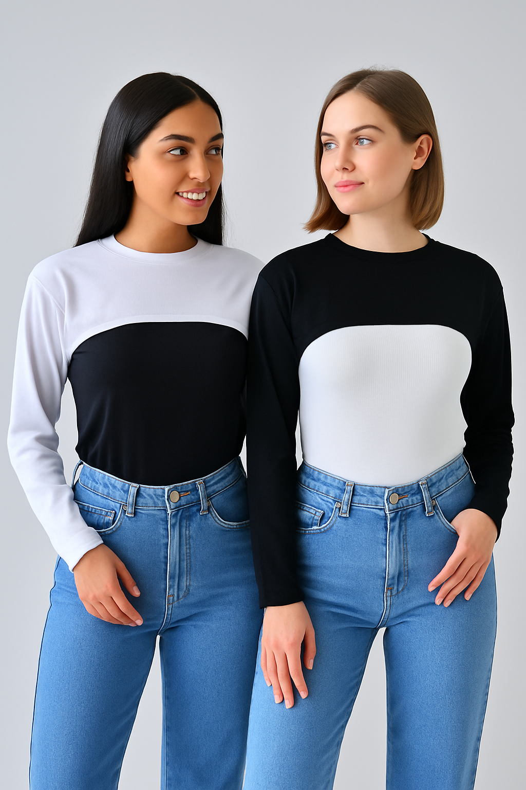 2'li Paket Bisiklet Yaka Boyunluklu Kolluk - Siyah Beyaz