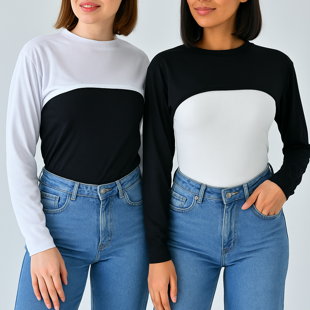 Beyaz tesettür boyunluk ve siyah kolluk modeli kadın giyim