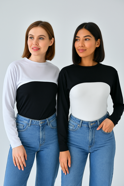 2'li Paket Bisiklet Yaka Boyunluklu Kolluk - Siyah Beyaz