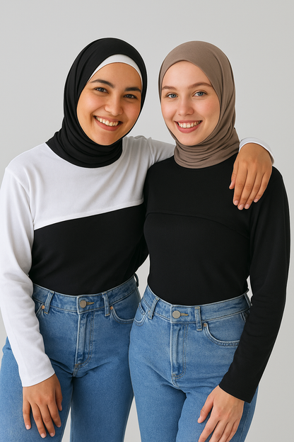 2'li Paket Bisiklet Yaka Boyunluklu Kolluk - Siyah Beyaz